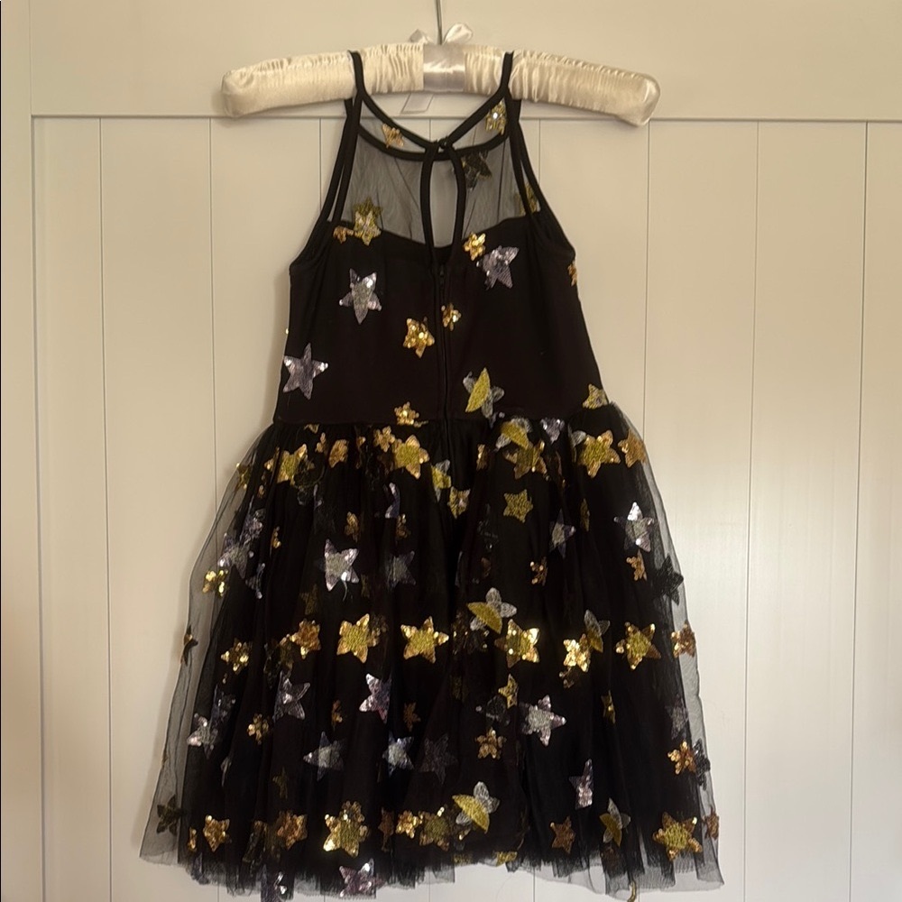 Girls NYE 🪩 Black Dress with Gold and Silver Star Accents✨
